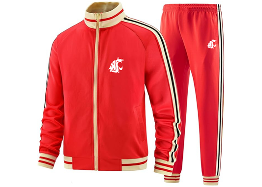 Men's Washington State Cougars Tracksuit with Bold Striped Accents and Zippered Front Athletic Wear