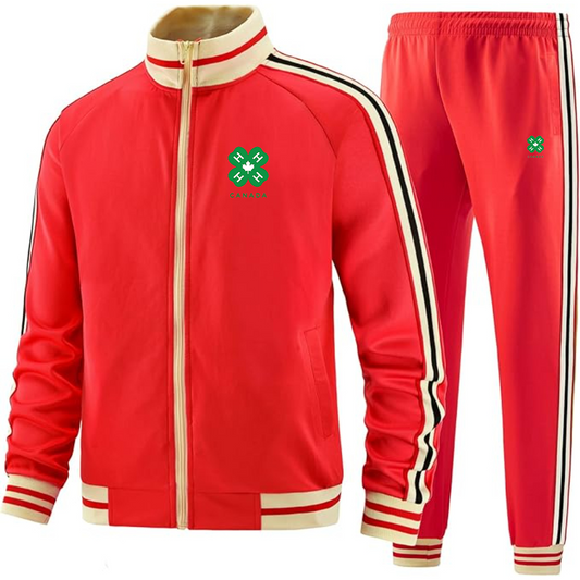 Men's 4H Canada Logo  Tracksuit with Bold Striped Accents and Zippered Front Athletic Wear