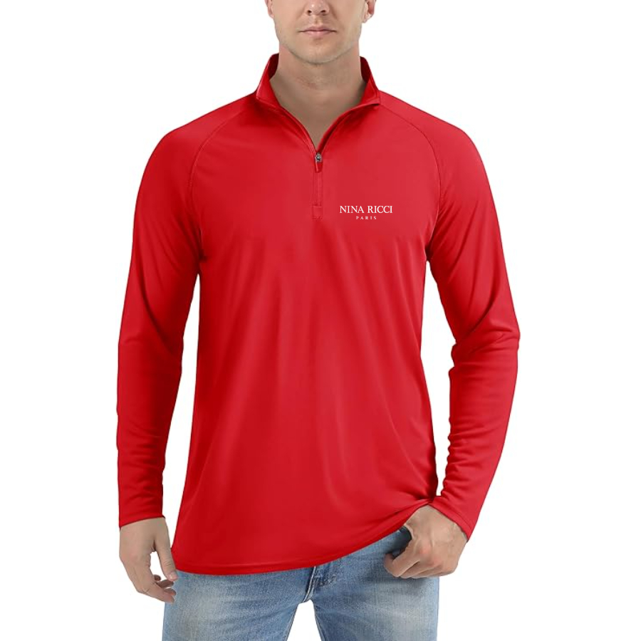 Men's Nina Ricci Paris Logo Lightweight Quarter-Zip Athletic Shirt Long Sleeve Performance Wear