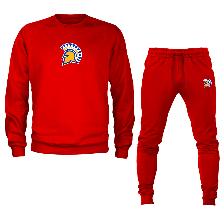 Men's San Jose State Spartans Logo Crewneck Sweatshirt Joggers Suit