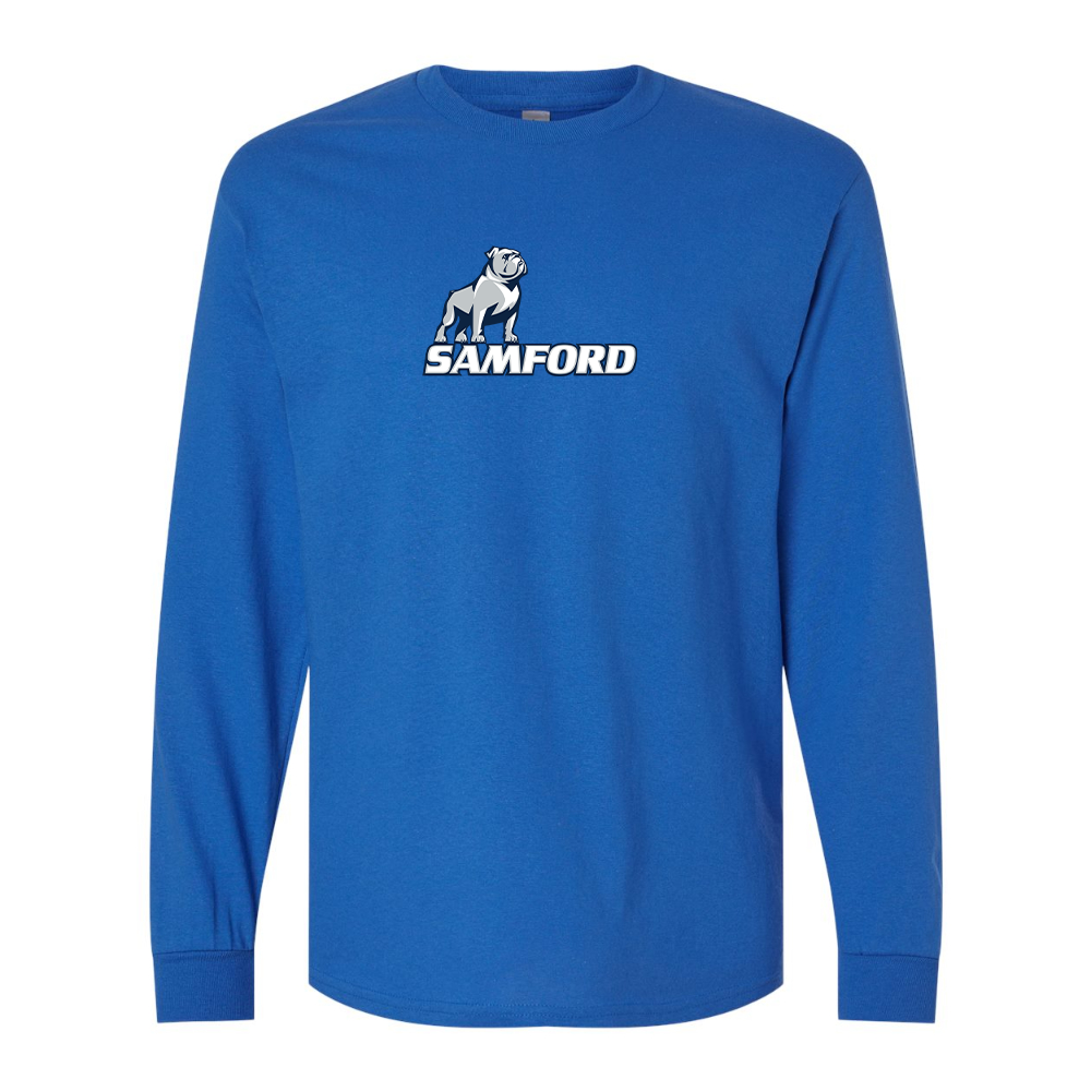Men's Samford Bulldogs Logo Gildan Heavy Cotton Long Sleeve T-Shirt