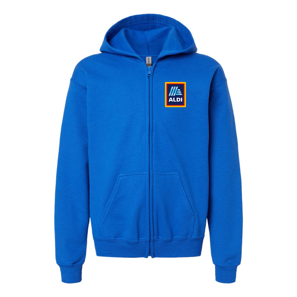 Gildan Heavy Blend Youth Aldi Logo Full Zip Hooded Sweatshirt