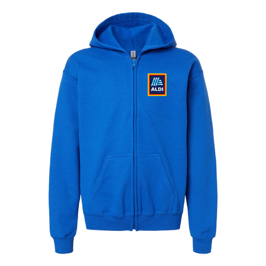 Gildan Heavy Blend Youth Aldi Logo Full Zip Hooded Sweatshirt
