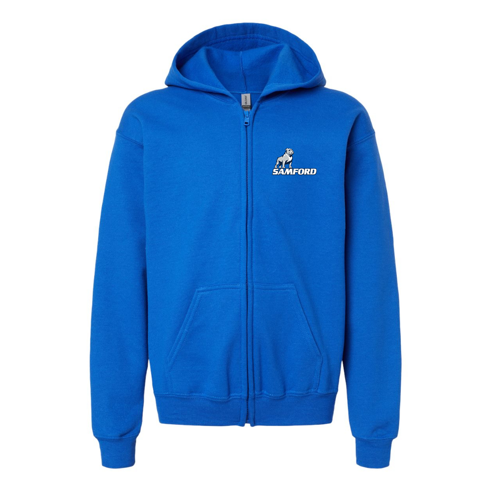 Gildan Heavy Blend Youth Samford Bulldogs Logo Full Zip Hooded Sweatshirt