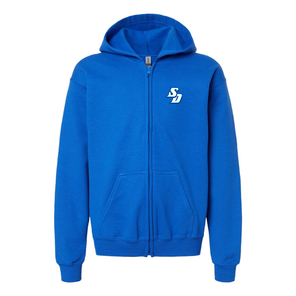Gildan Heavy Blend Youth San Diego Toreros Logo Full Zip Hooded Sweatshirt