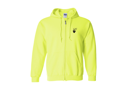 Men's Off-White Hand Gildan  Heavy Blend Full Zip Hooded Sweatshirt