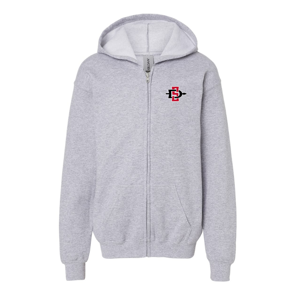 Gildan Heavy Blend Youth San Diego State Aztecs Logo Full Zip Hooded Sweatshirt