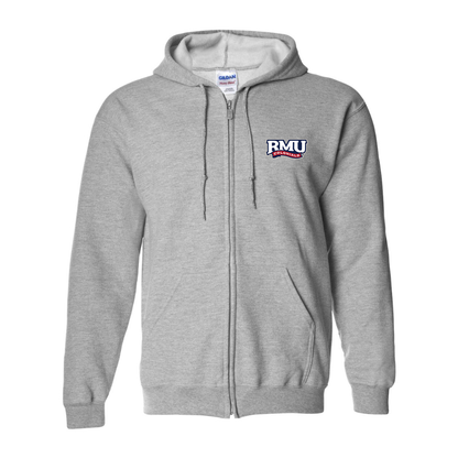 Men's Robert Morris Colonials Logo Gildan  Heavy Blend Full Zip Hooded Sweatshirt