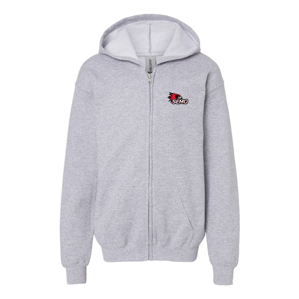 Gildan Heavy Blend Youth SEMO Redhawks Logo Full Zip Hooded Sweatshirt