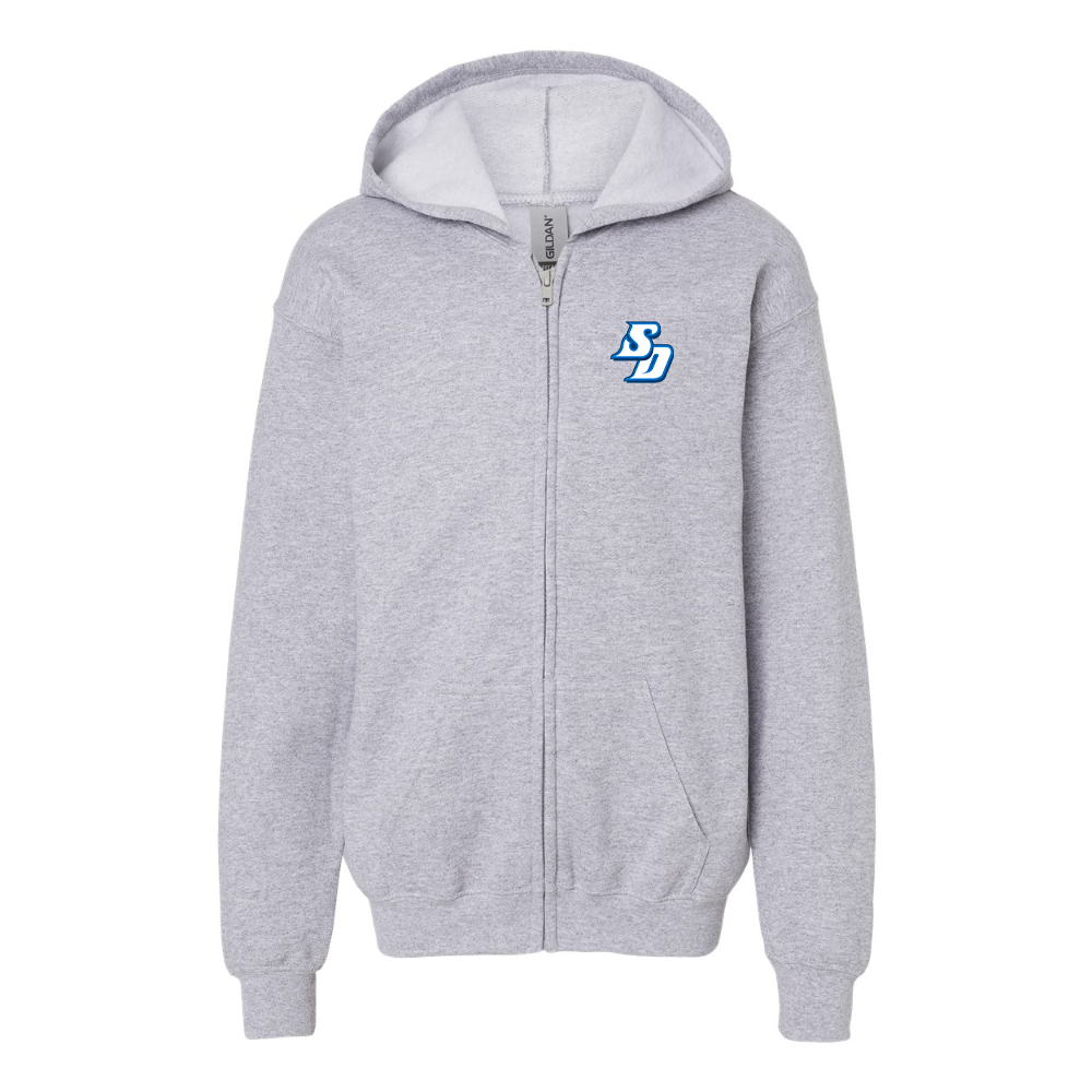 Gildan Heavy Blend Youth San Diego Toreros Logo Full Zip Hooded Sweatshirt