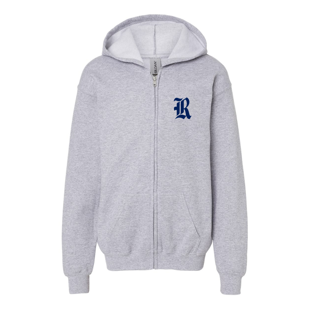 Gildan Heavy Blend Youth Rice Owls Logo Full Zip Hooded Sweatshirt