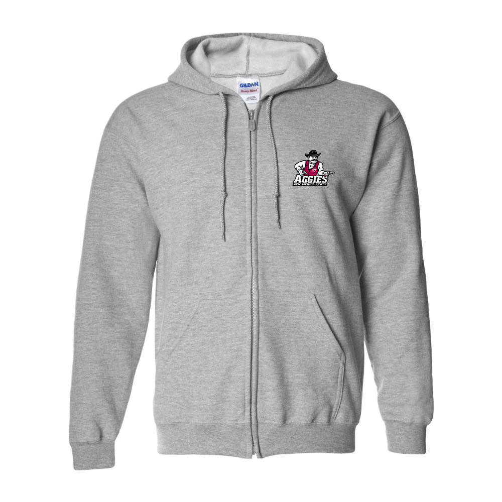 Men's Aggies New Mexico State Logo Gildan  Heavy Blend Full Zip Hooded Sweatshirt