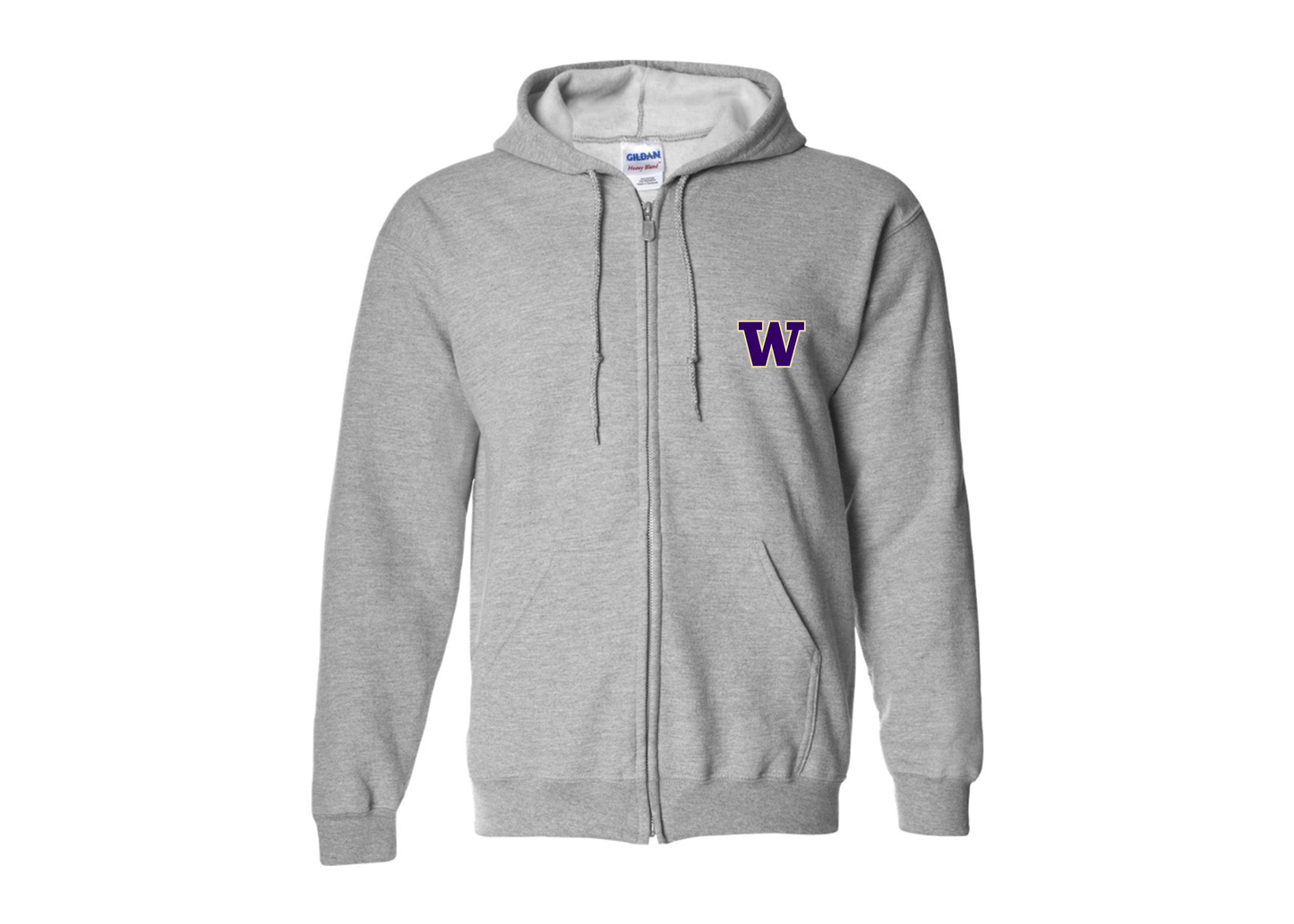 Men's Washington Huskies Gildan  Heavy Blend Full Zip Hooded Sweatshirt