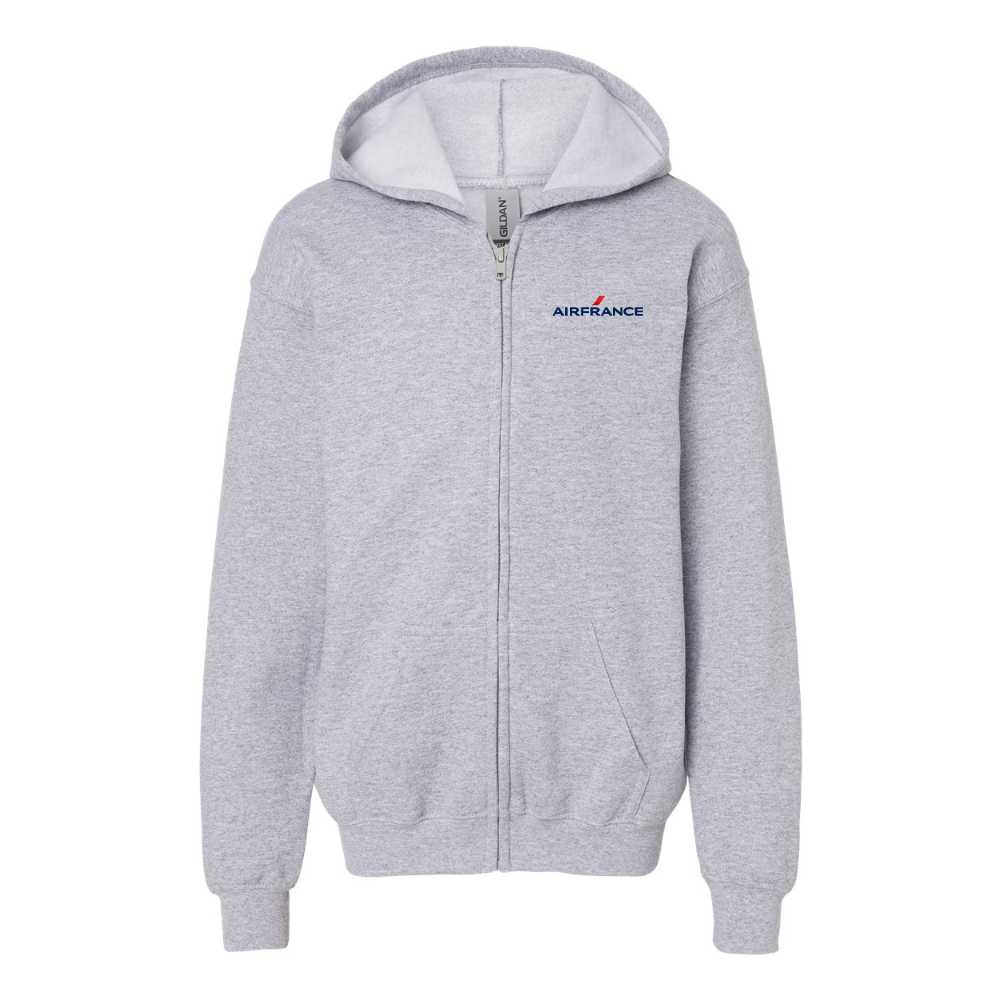 Gildan Heavy Blend Youth Air France Logo Full Zip Hooded Sweatshirt