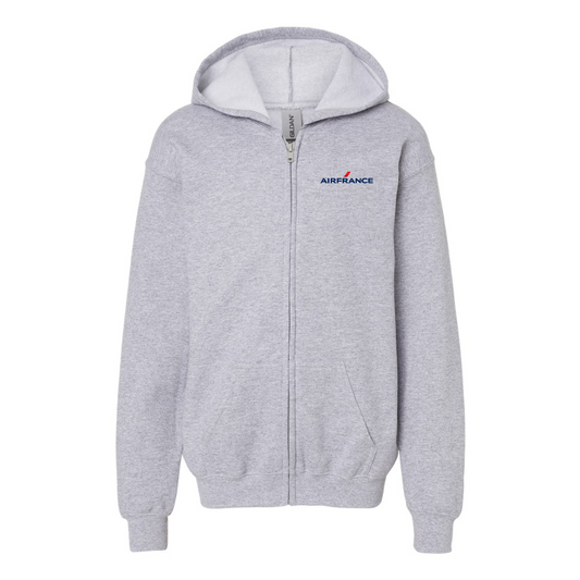 Gildan Heavy Blend Youth Air France Logo Full Zip Hooded Sweatshirt