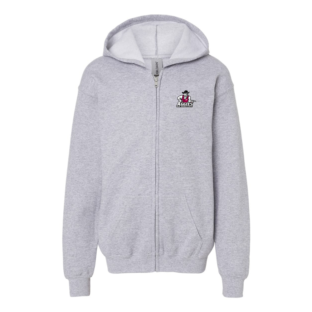 Gildan Heavy Blend Youth Aggies New Mexico State Logo Full Zip Hooded Sweatshirt