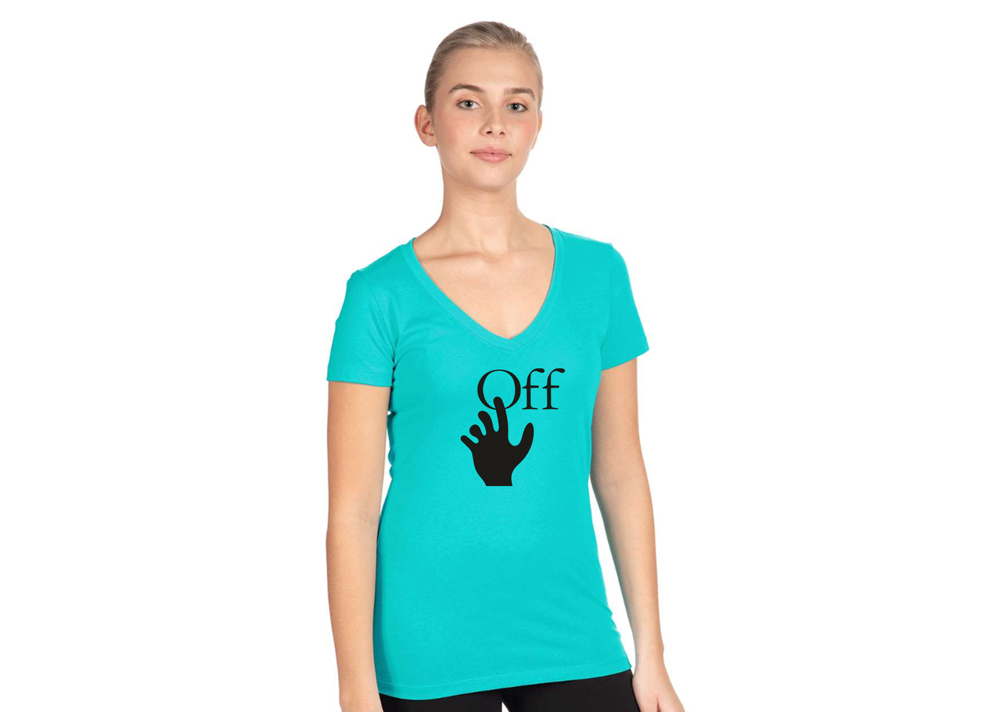 Women's Off-White Hand  Next Level V-Neck T-Shirt