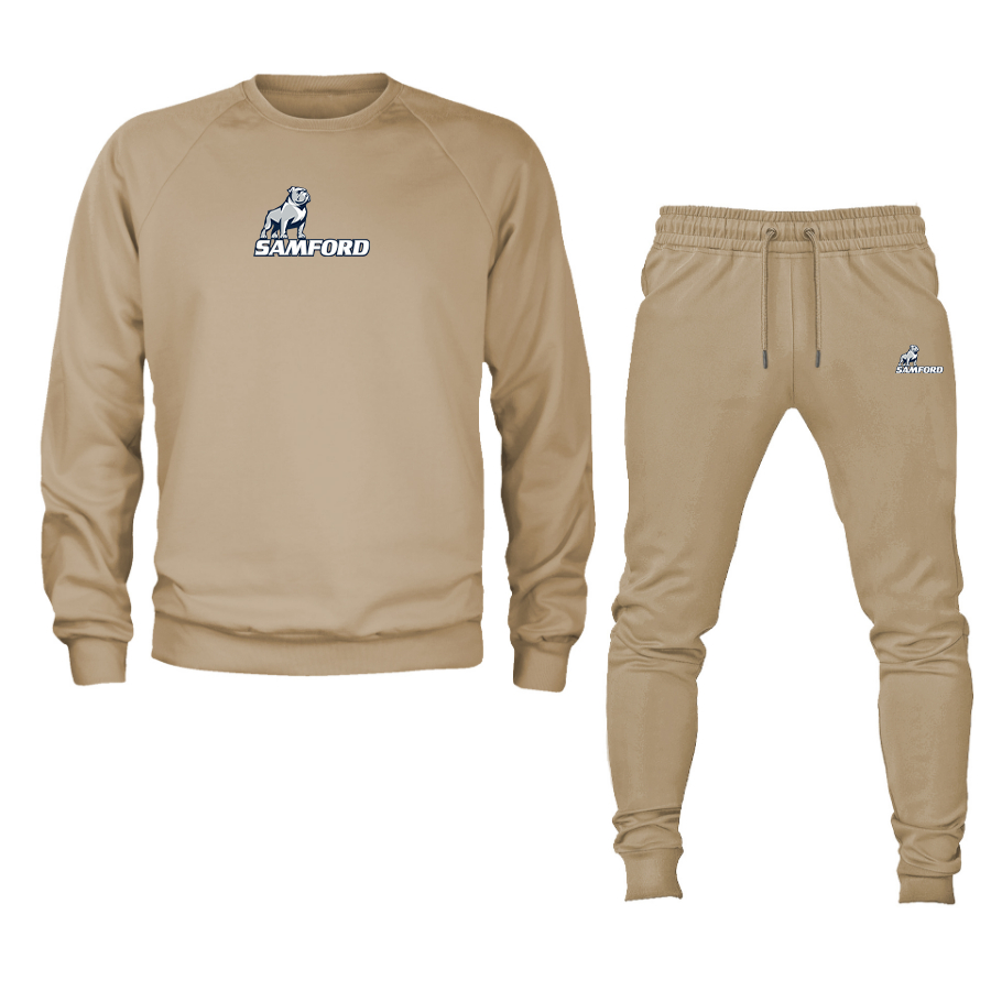 Men's Samford Bulldogs Logo Crewneck Sweatshirt Joggers Suit
