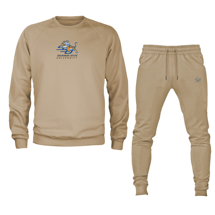 Men's Savannah State Tigers Logo Crewneck Sweatshirt Joggers Suit