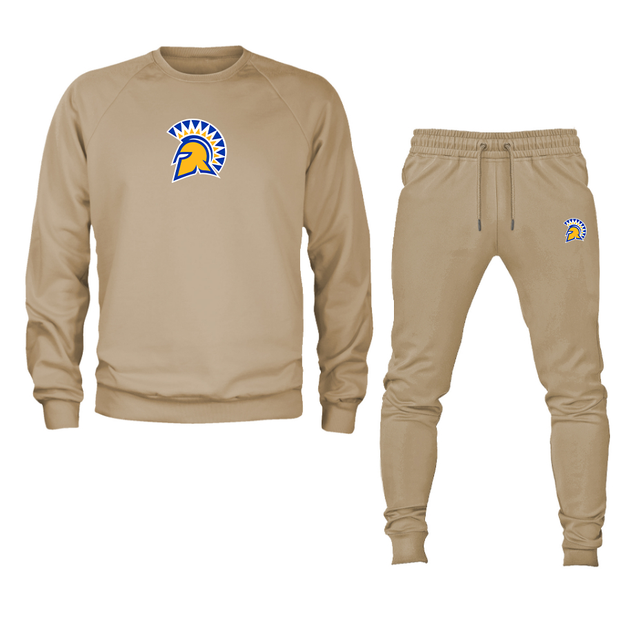 Men's San Jose State Spartans Logo Crewneck Sweatshirt Joggers Suit