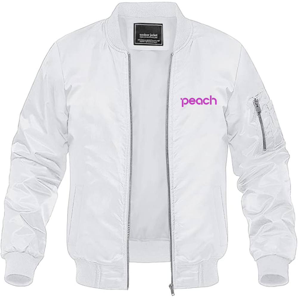 Men's Peach Aviation Logo Lightweight Bomber Jacket Windbreaker Softshell Varsity Jacket Coat