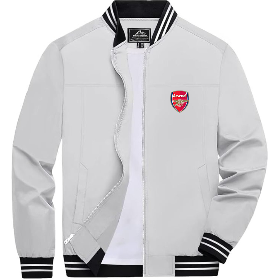 Men’s  Arsenal Soccer  Lightweight Zip-Up Bomber Jacket with Ribbed Collar and Cuffs - Versatile Casual Outerwear