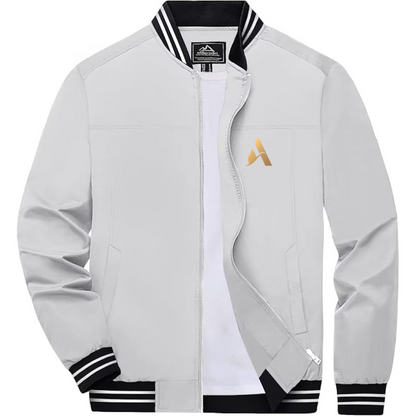 Men's Accor Golden Logo Lightweight Zip-Up Ribbed Collar and Cuffs Bomber Jacket