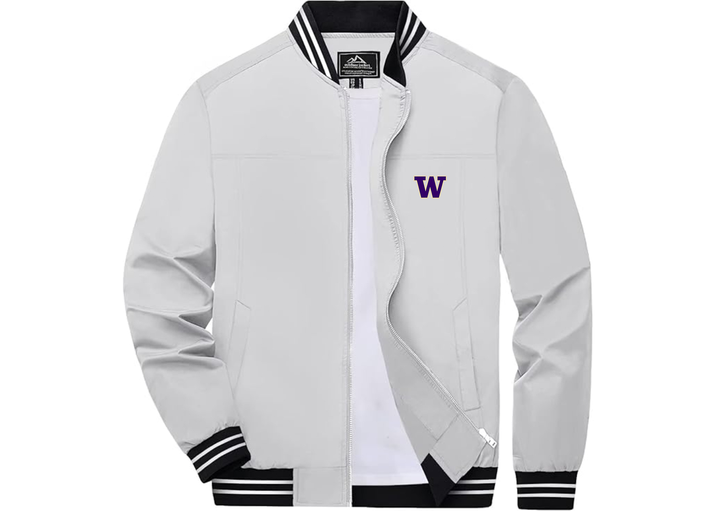 Men's Washington Huskies Lightweight Zip-Up Ribbed Collar and Cuffs Bomber Jacket