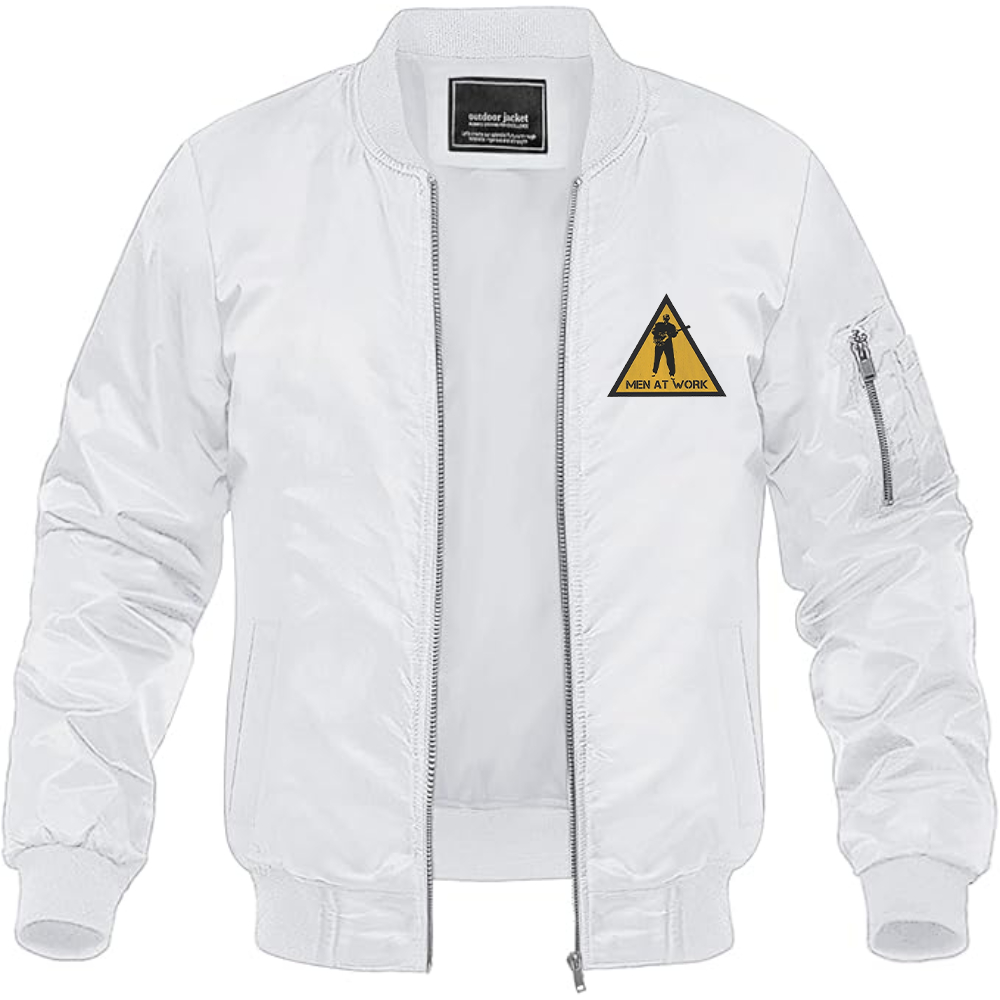 Men's Men at Work Logo Lightweight Bomber Jacket Windbreaker Softshell Varsity Jacket Coat