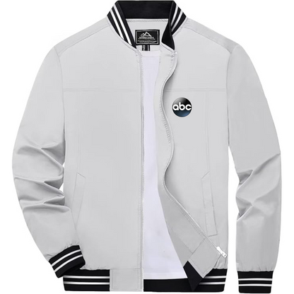 Men's Abc Logo Lightweight Zip-Up Ribbed Collar and Cuffs Bomber Jacket
