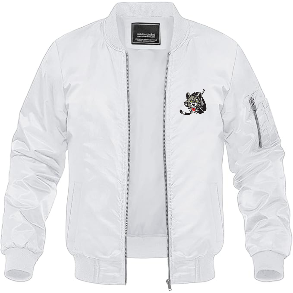 Men's Chicago Wolves Logo Lightweight Bomber Jacket Windbreaker Softshell Varsity Jacket Coat