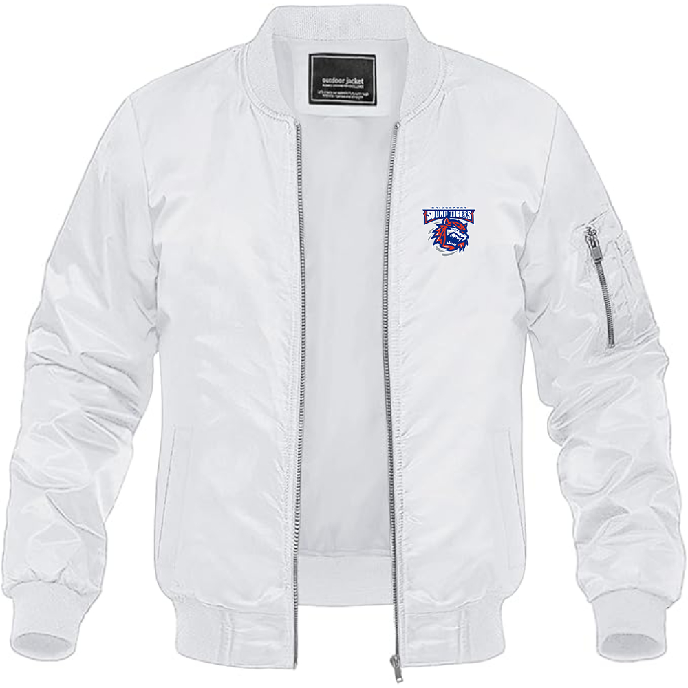 Men's Bridgeport Sound Tigers Logo Lightweight Bomber Jacket Windbreaker Softshell Varsity Jacket Coat