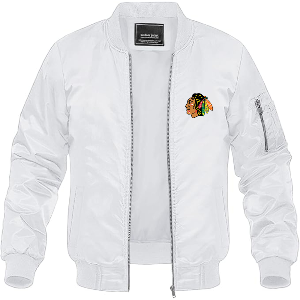 Men's Blackhawks Logo Lightweight Bomber Jacket Windbreaker Softshell Varsity Jacket Coat