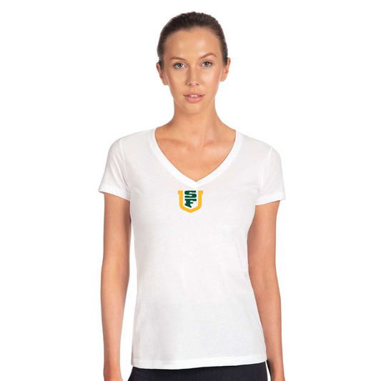 Women's San Francisco Dons Logo  Next Level V-Neck T-Shirt