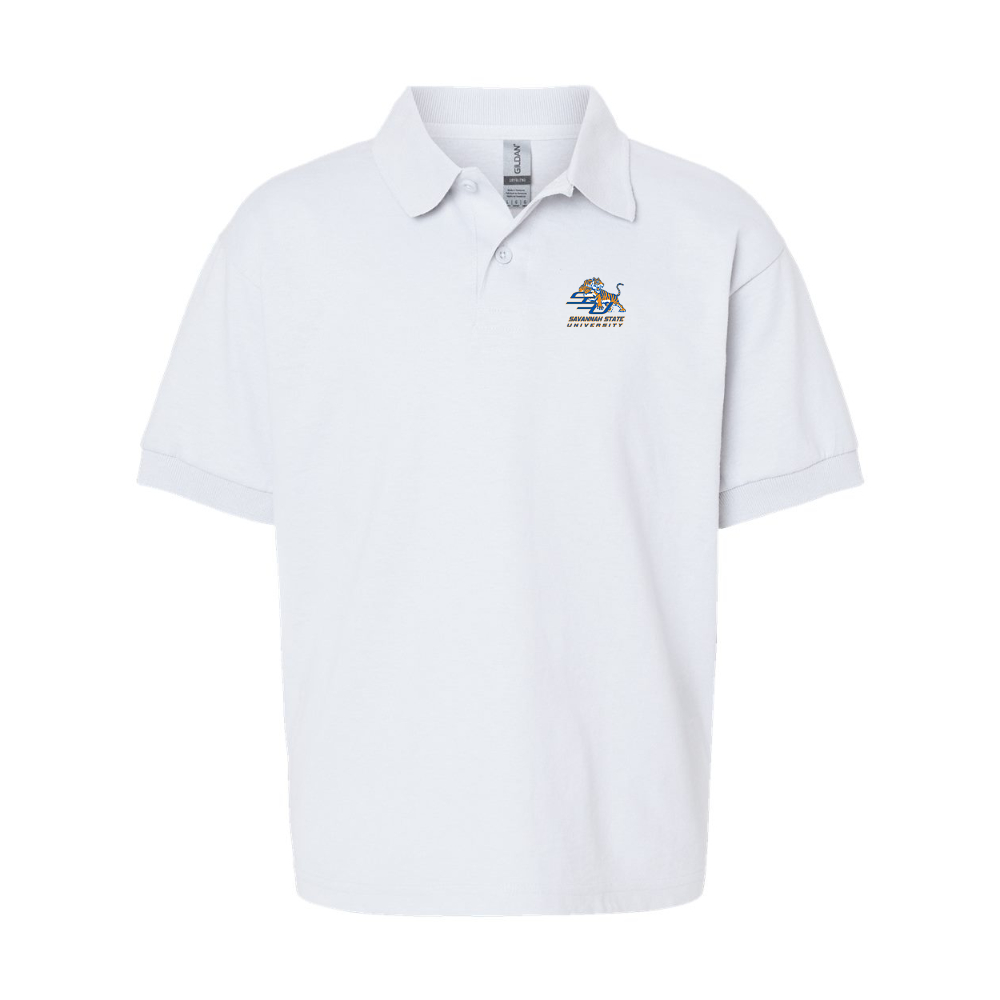 Youth Savannah State Tigers Logo Gildan Dry Blend Jersey Polo