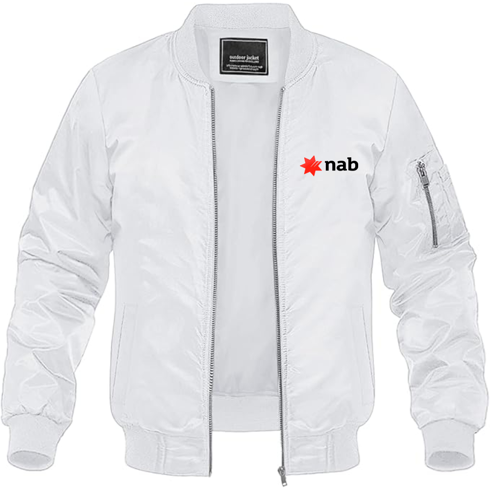 Men's NAB (National Australia Bank) Logo Lightweight Bomber Jacket Windbreaker Softshell Varsity Jacket Coat