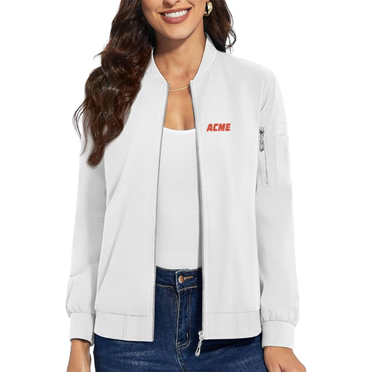 Women's ACME Logo  Premium Bomber Jacket with Polished Detailing and Functional Sleeve Pocket Modern Luxury Outerwear