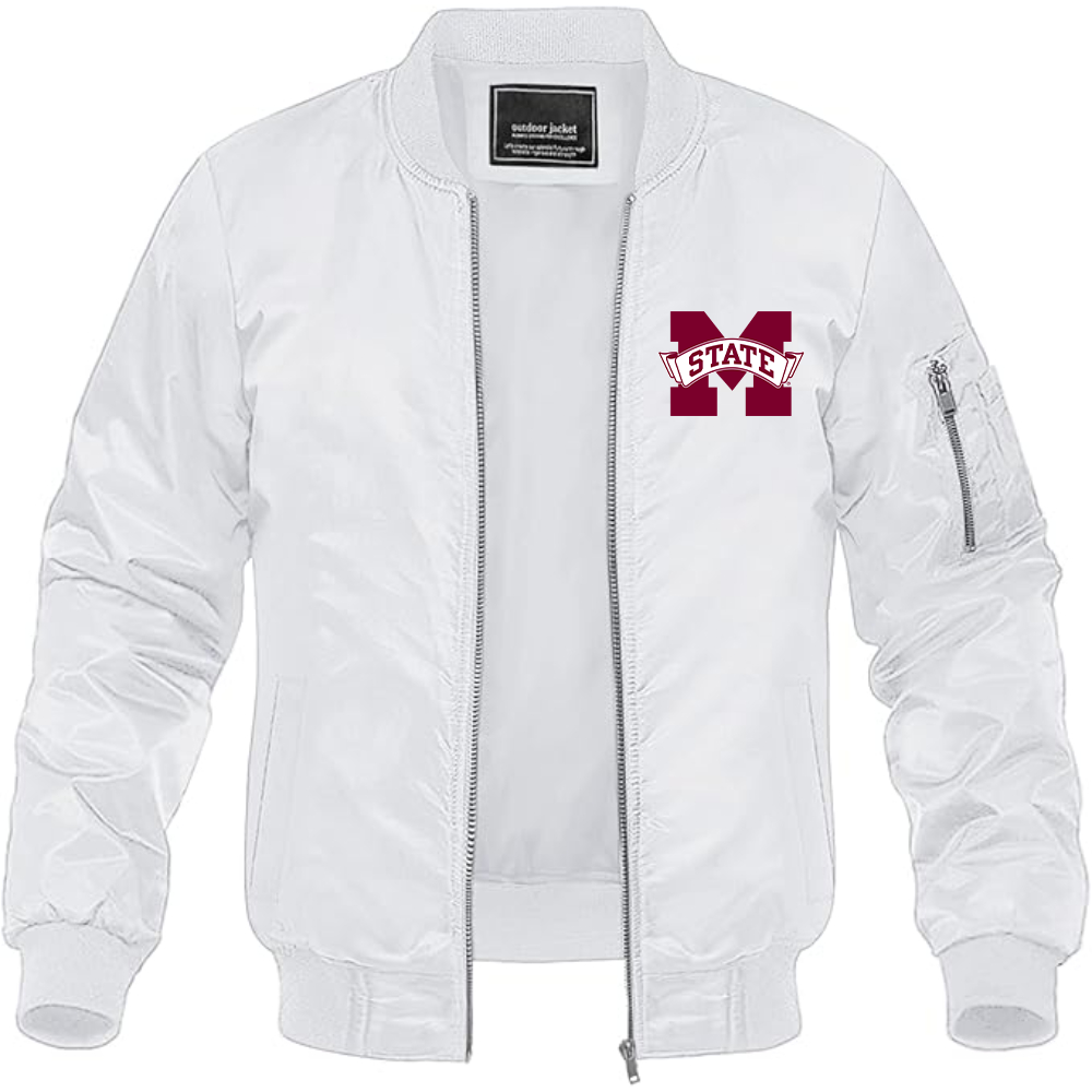 Men's Mississippi State Bulldogs Logo Lightweight Bomber Jacket Windbreaker Softshell Varsity Jacket Coat