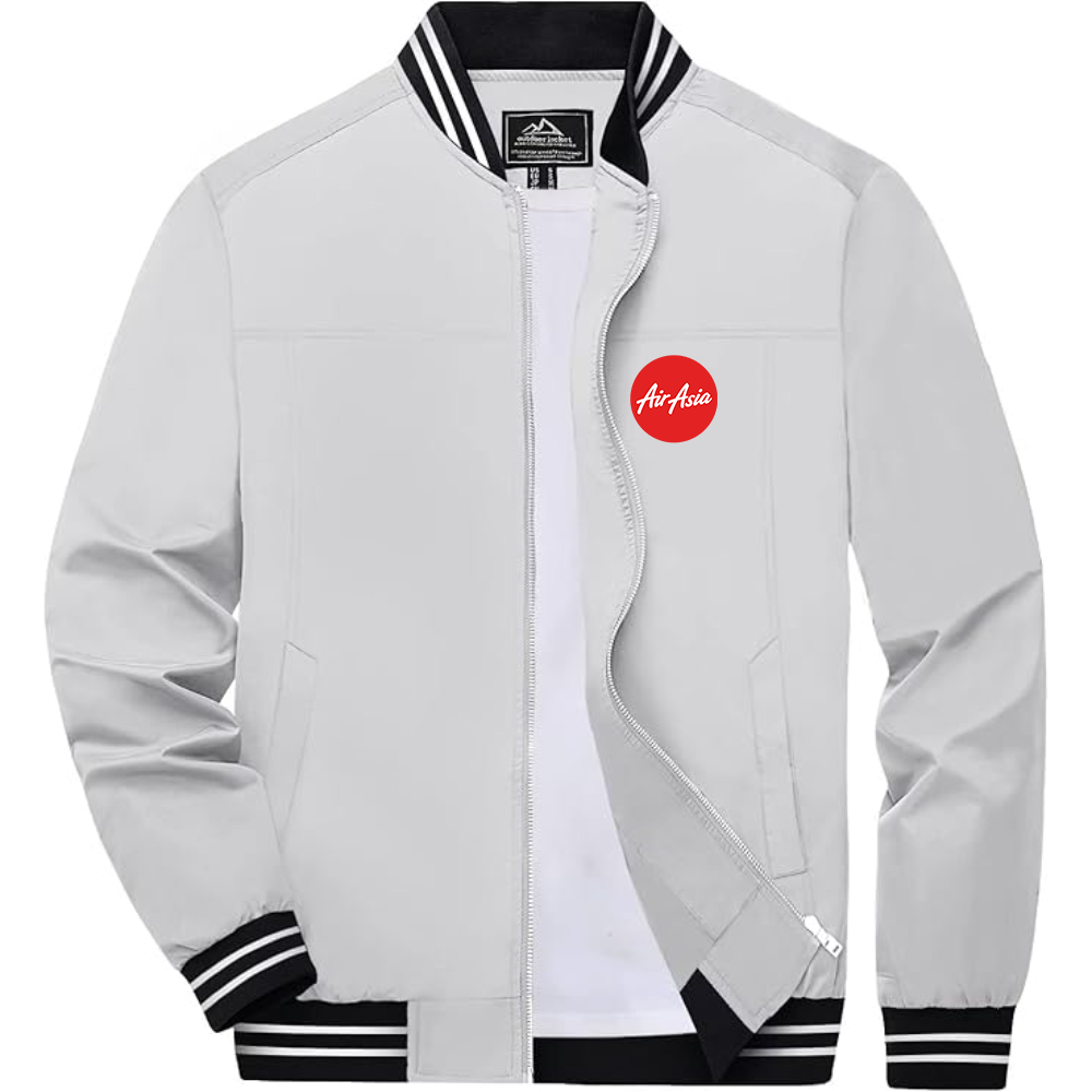 Men's Air Asia Logo Lightweight Zip-Up Ribbed Collar and Cuffs Bomber Jacket