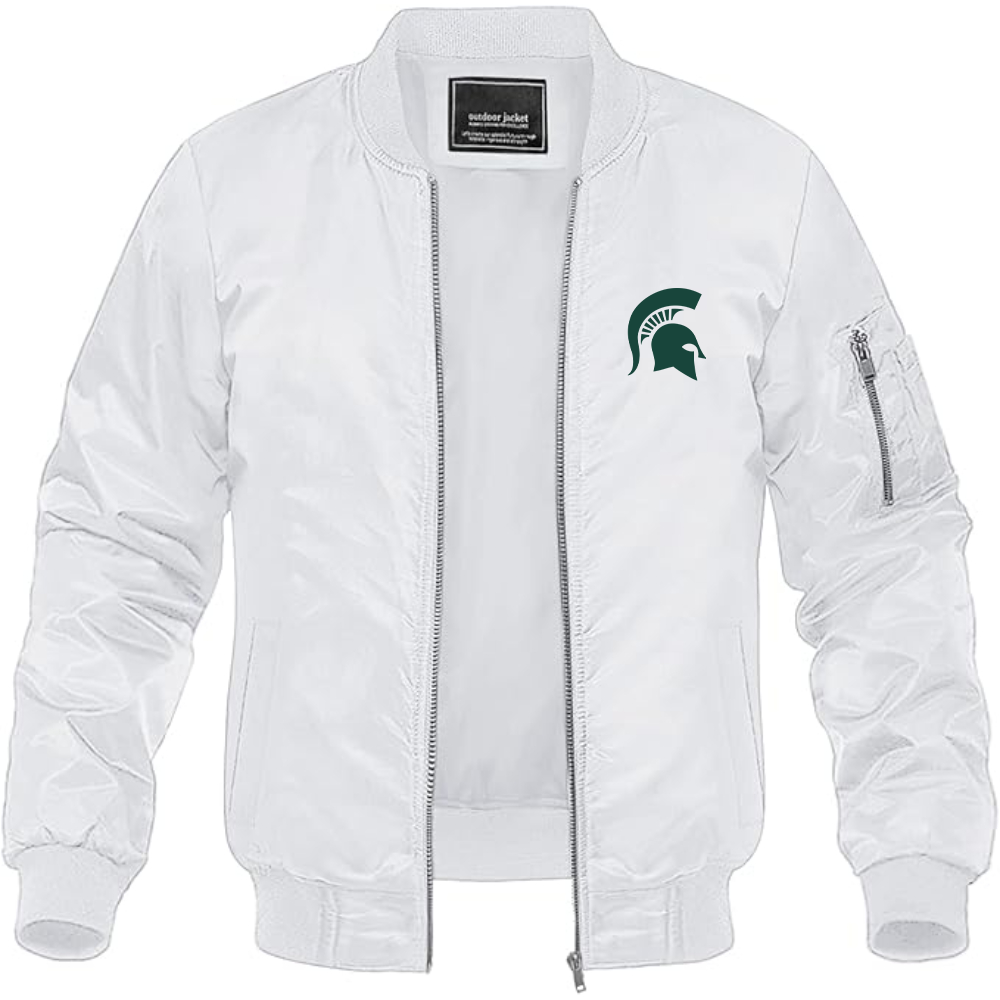 Men's Michigan State Spartans Logo Lightweight Bomber Jacket Windbreaker Softshell Varsity Jacket Coat