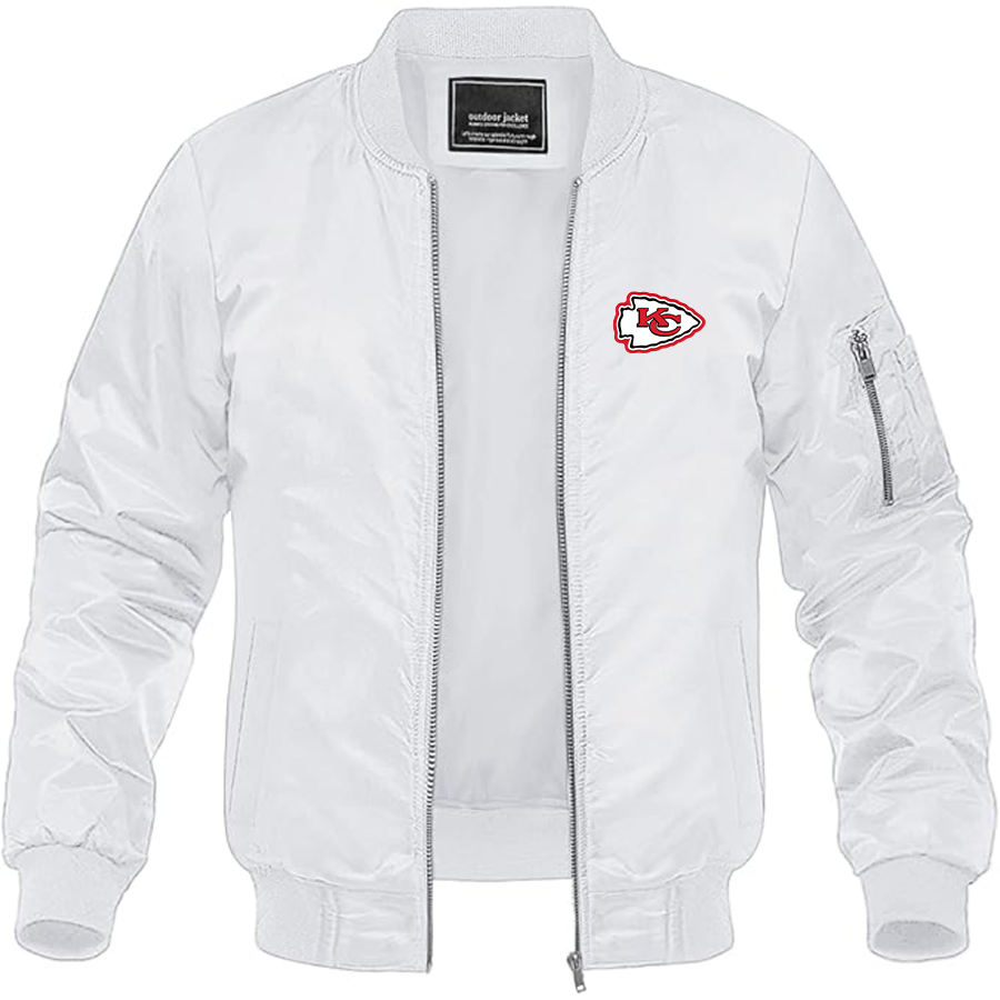 Men's KC Chiefs Logo Lightweight Bomber Jacket Windbreaker Softshell Varsity Jacket Coat