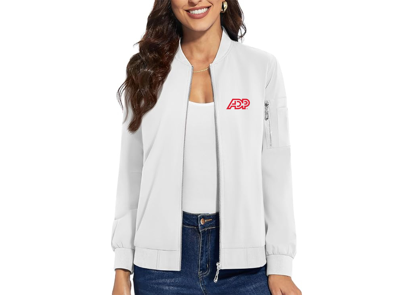 Women's ADP Logo  Premium Bomber Jacket with Polished Detailing and Functional Sleeve Pocket Modern Luxury Outerwear