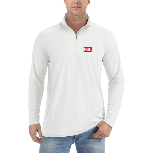 Men’s Diesel Logo Lightweight Quarter-Zip Athletic Shirt Long Sleeve Performance Wear