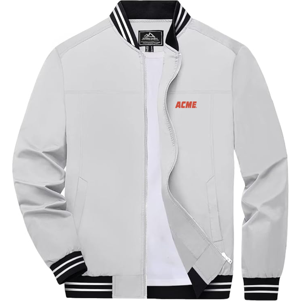 Men's ACME Logo Lightweight Zip-Up Ribbed Collar and Cuffs Bomber Jacket