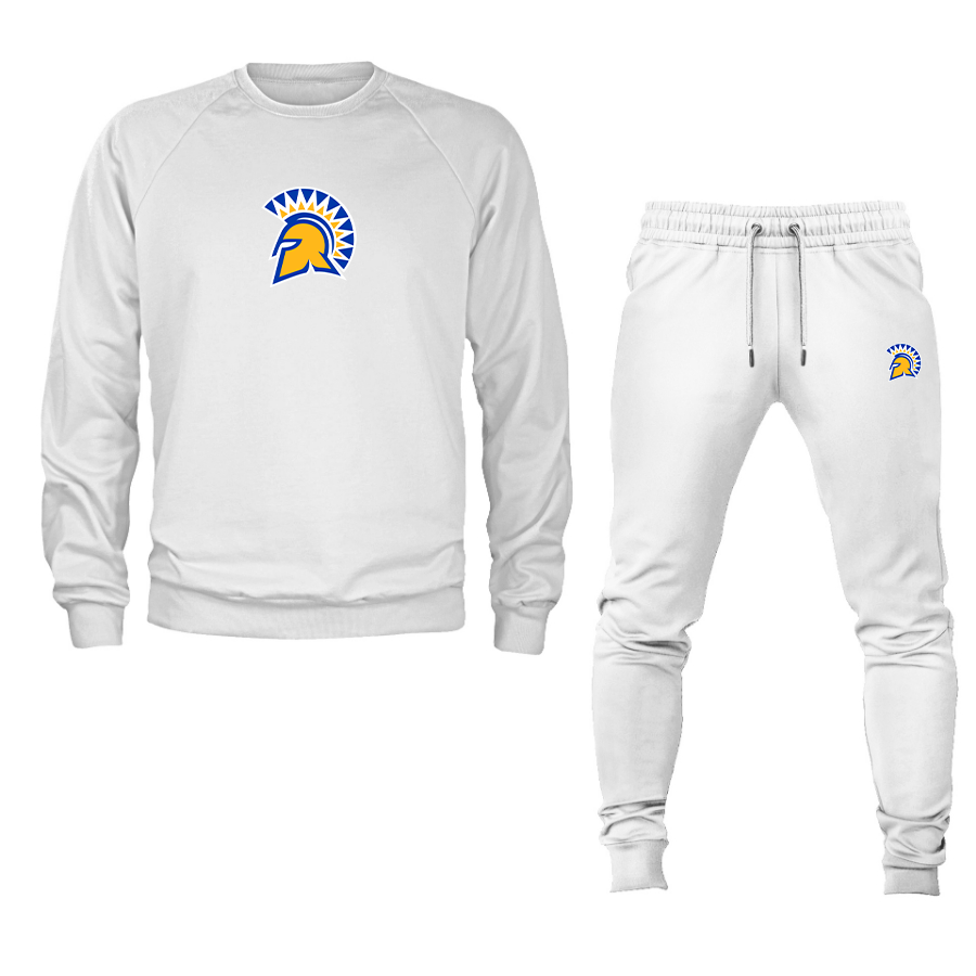 Men's San Jose State Spartans Logo Crewneck Sweatshirt Joggers Suit