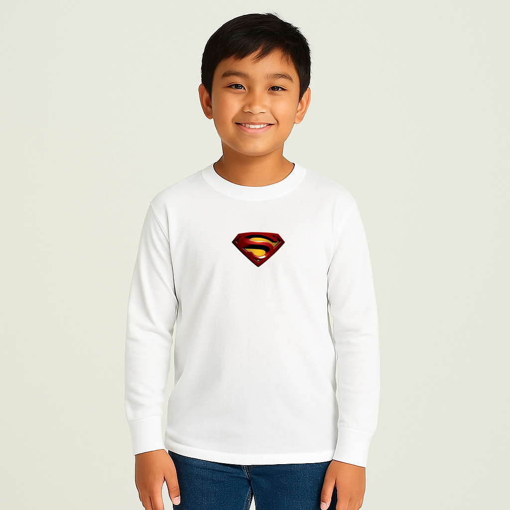 Youth Kids Superman Superhero Long Sleeve T-Shirt