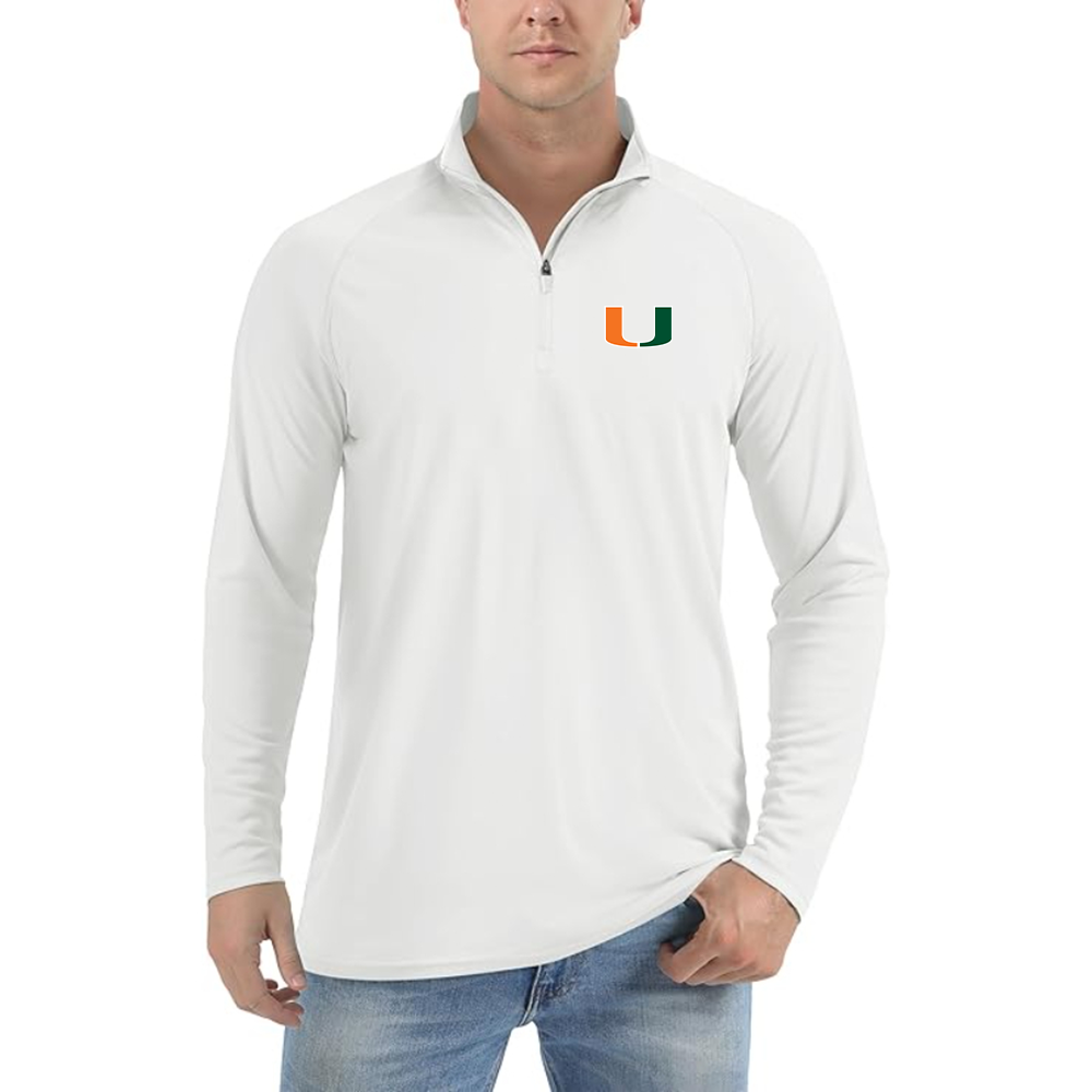 Men's Miami Hurricanes Logo Lightweight Quarter-Zip Athletic Shirt Long Sleeve Performance Wear