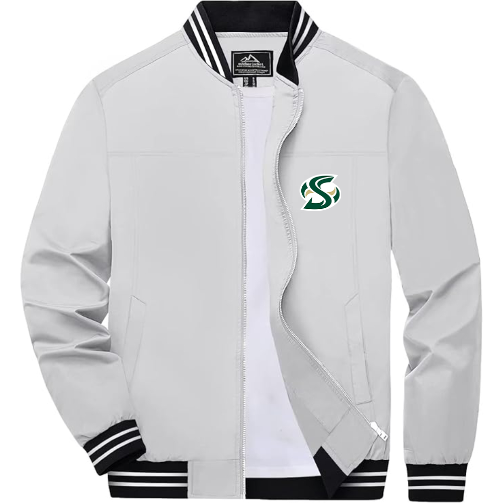 Men's Sacramento State Hornets Logo  Lightweight Zip-Up Ribbed Collar and Cuffs Bomber Jacket