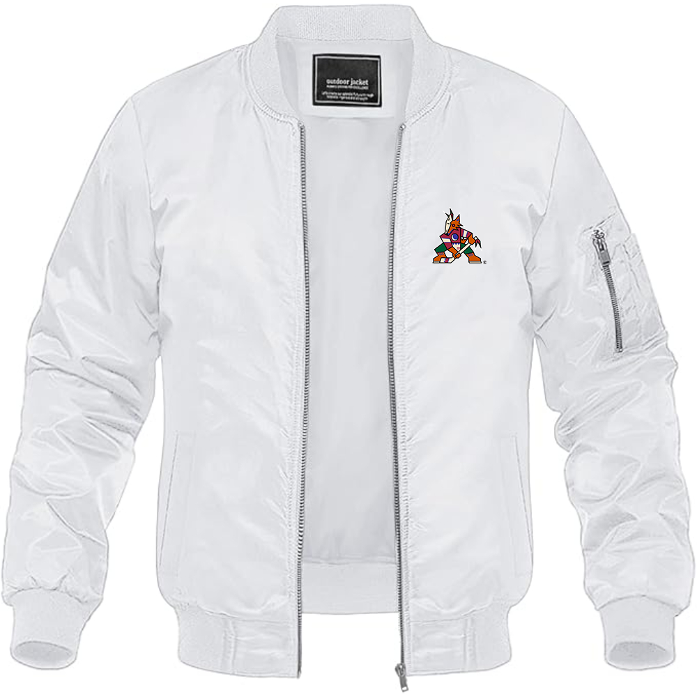 Men's Arizona Coyotes Logo Lightweight Bomber Jacket Windbreaker Softshell Varsity Jacket Coat