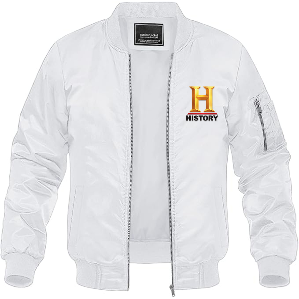 Men's History Channel Lightweight Bomber Jacket Windbreaker Softshell Varsity Jacket Coat